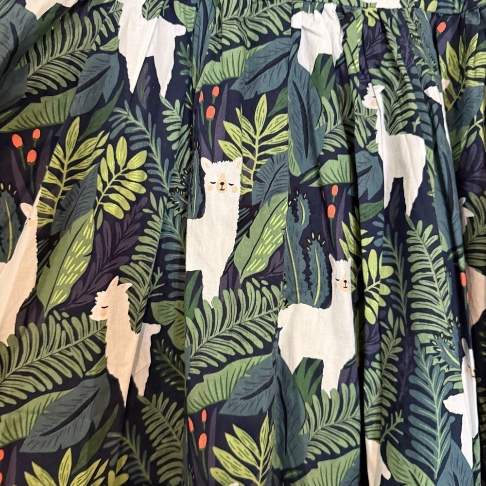 Unique Vintage 1950s Green Leaf & Llama Print Cotton Dakota Flare Dress - Picture 5 of 13